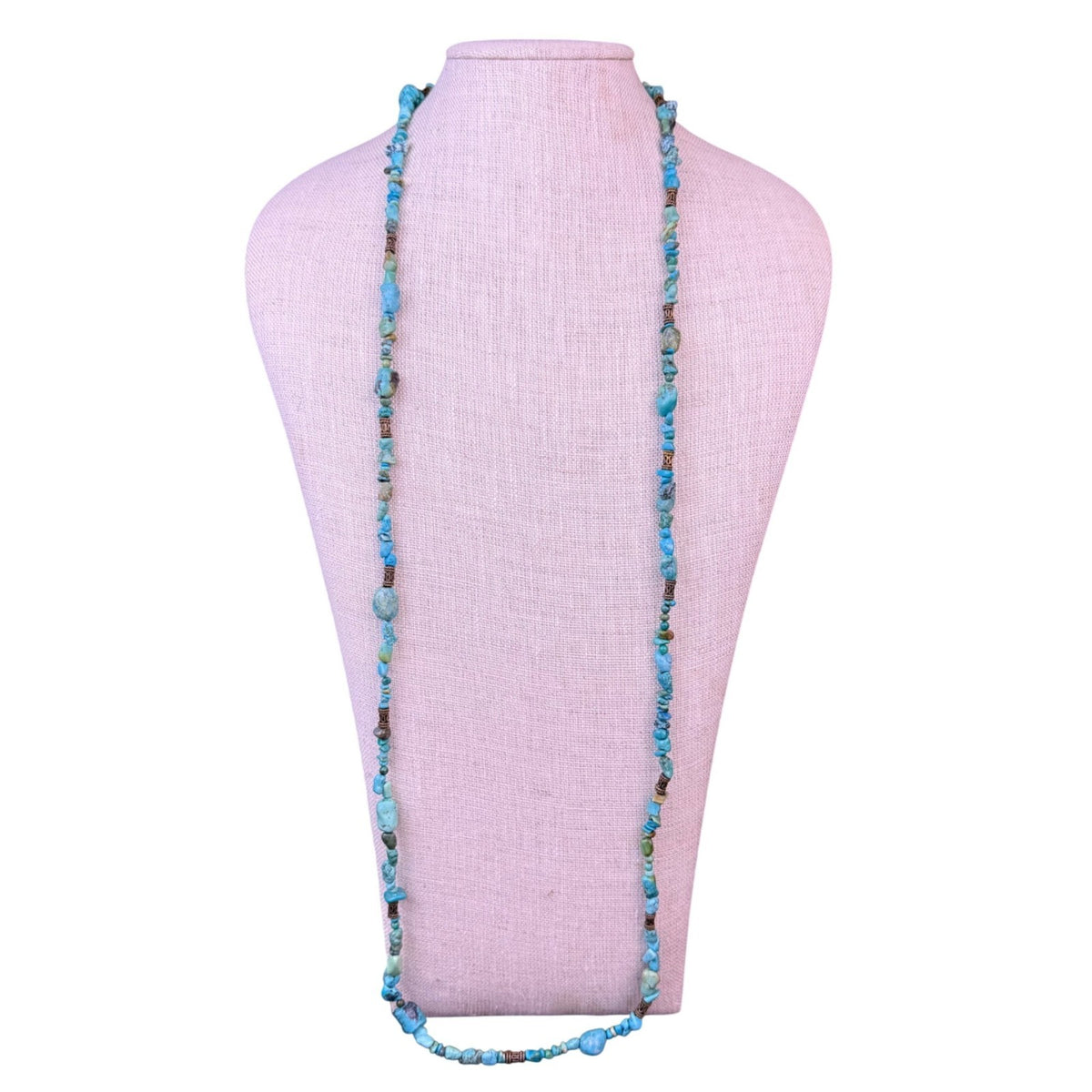 Turquoise and Metal Beaded Necklace, Blue Green