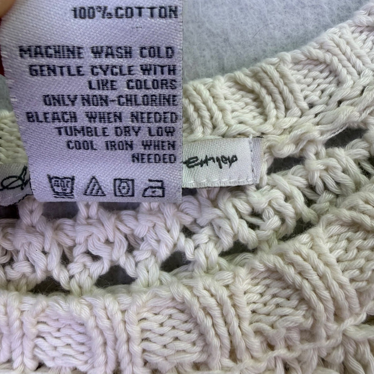 American Rag Womens Ivory Crochet Fringe Bell Sleeve Sweater 100% Cotton Sz M