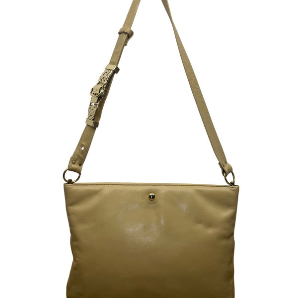 Vntg Ruth Saltz Women’s Beige Leather Gold Accent Adjustable Strap Shoulder Bag