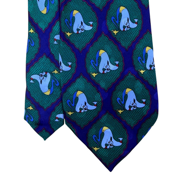 vintage Disney Mens Purple & Green Silk Genie Necktie Aladdin Pattern Long Tie