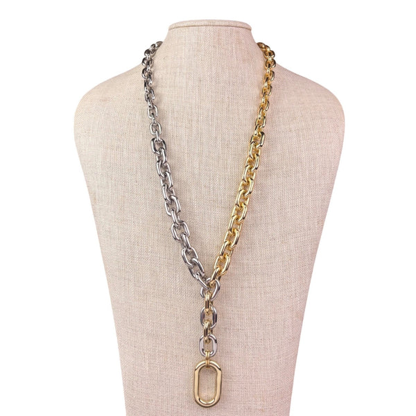 Chicos Womens Gold Tone & Silver Tone Chain Necklace Mixed Metal Design