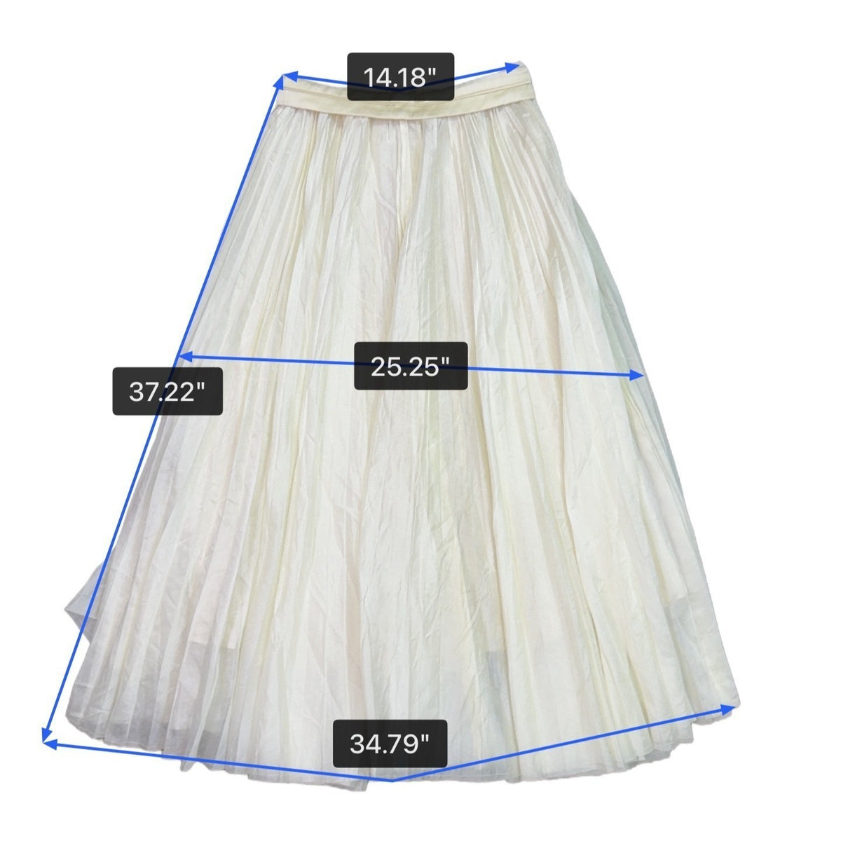 Vintage Womens Off-White Pleated Full Midi Skirt Elastic Waist Casual Wear