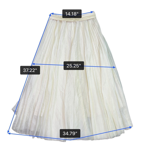 Vintage Womens Off-White Pleated Full Midi Skirt Elastic Waist Casual Wear
