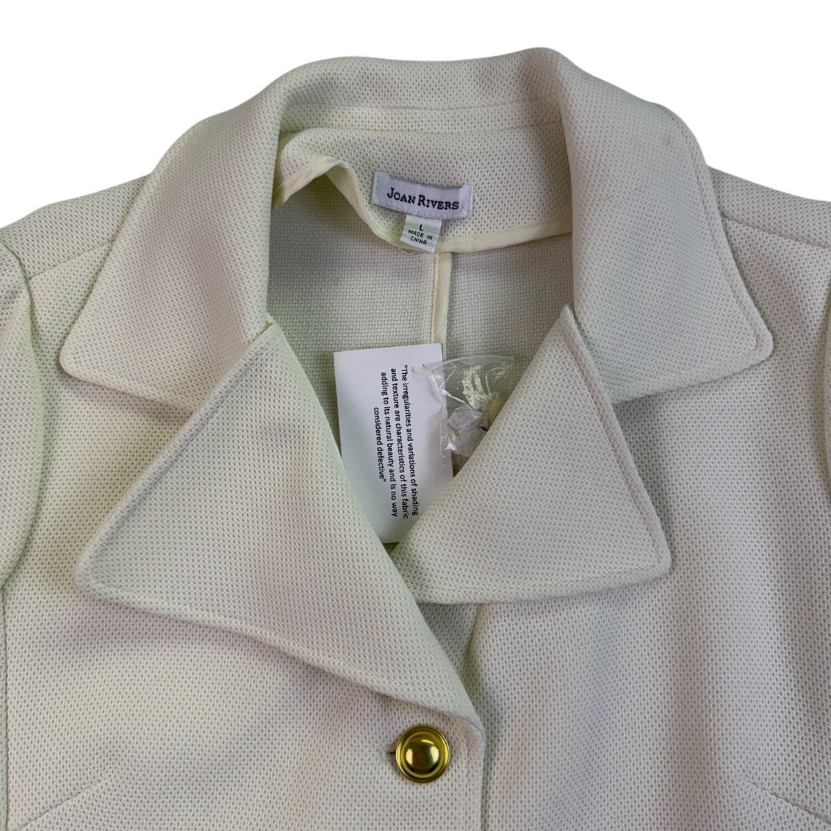 Joan Rivers Womens Ivory Blazer Jacket Large Textured Gold Button Design