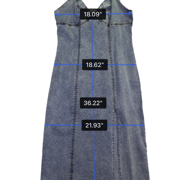 Habitual Womens Blue Cotton Denim Midi Slip Dress W/ Slit  Casual Stylish Size L