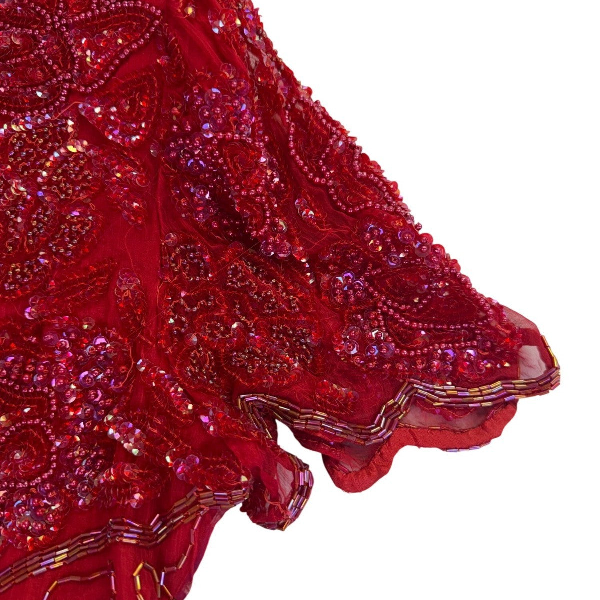 Swee Lo Womens Red Silk Beaded Cocktail Party Dress Rayon Lining Size L 10-12