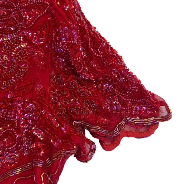 Swee Lo Womens Red Silk Beaded Cocktail Party Dress Rayon Lining Size L 10-12