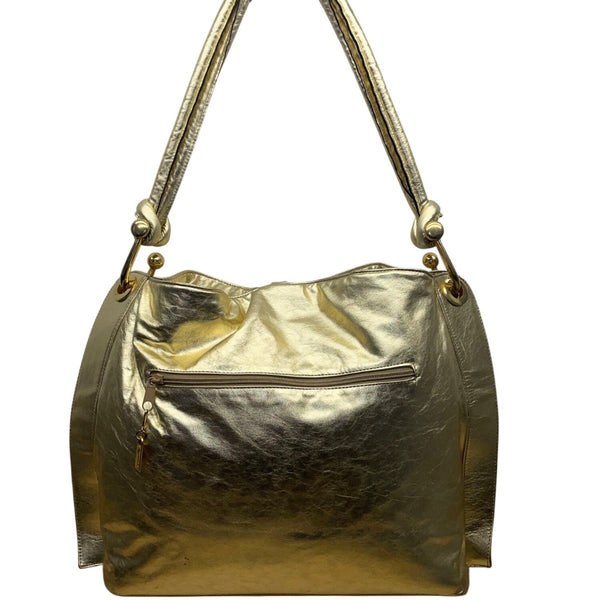 California Women’s Gold Leather Adjustable Strap & Snap Closure Shoulder Bag