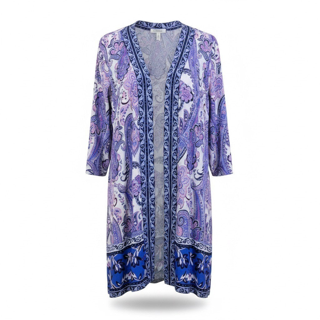 Susan Graver Womens Multicolor Paisley Kimono Cardigan Size L