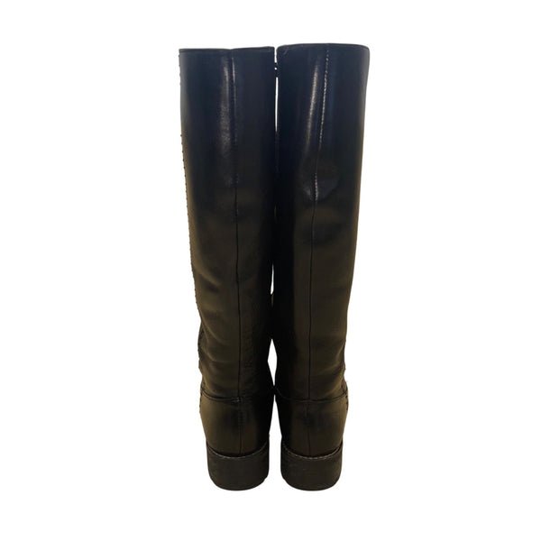 Sofft Women’s Black Leather Stitched Detailing Zip-Up Knee High Boots Size 7.5M
