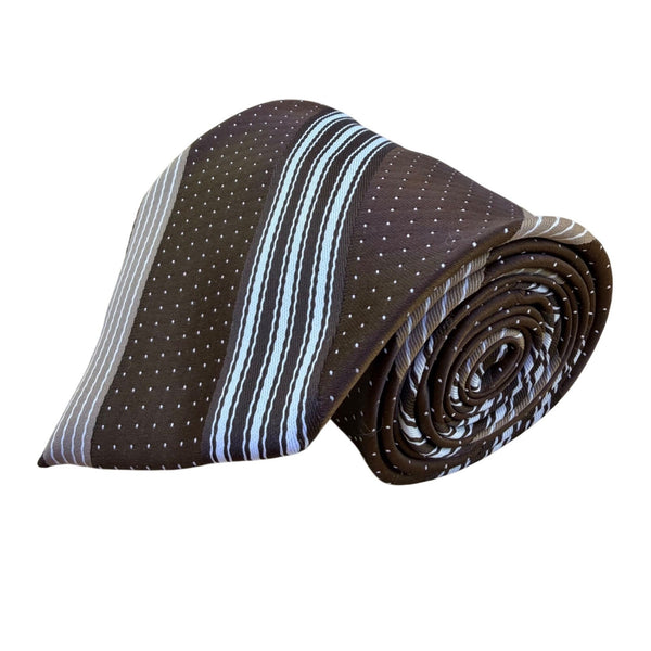Golden Creation Mens Brown Striped & Polka Dot Tie Classic Design 
