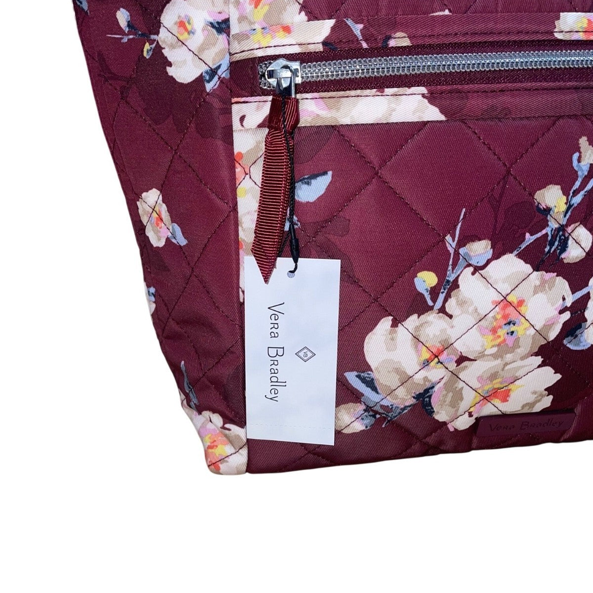 Vera Bradley Women’s Maroon Quilted Blooms & Branches Floral Print Vera Tote Bag
