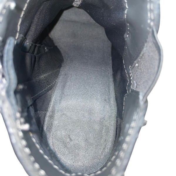 Fergalicious Women’s Gray Faux Leather Stacked Heel Punch Ankle Boots Size 6.5
