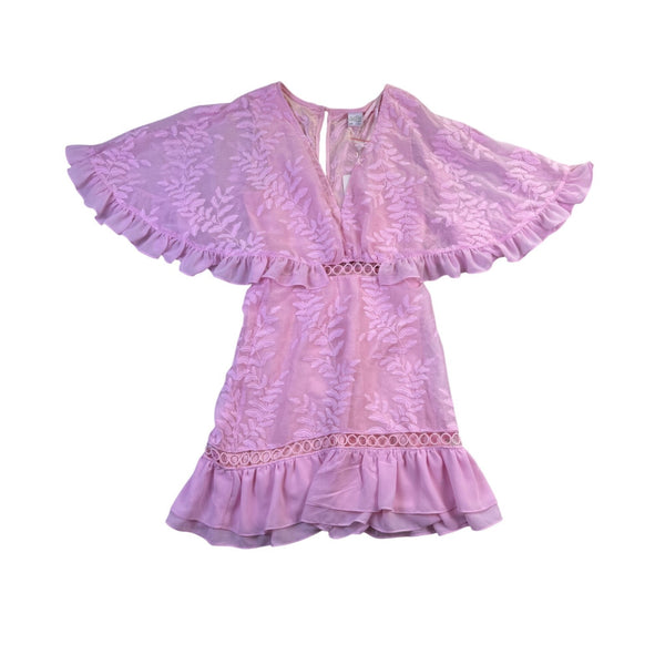 Selfie Leslie Womens Pink Embroidered Mini Dress With Flounce Sleeves Size S