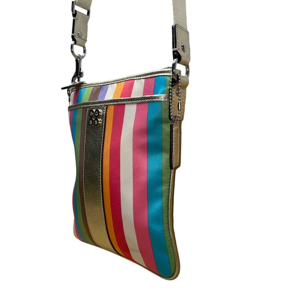 Coach Womens Multicolor Striped Metallic Accents Adjustable Strap Crossbody Bag