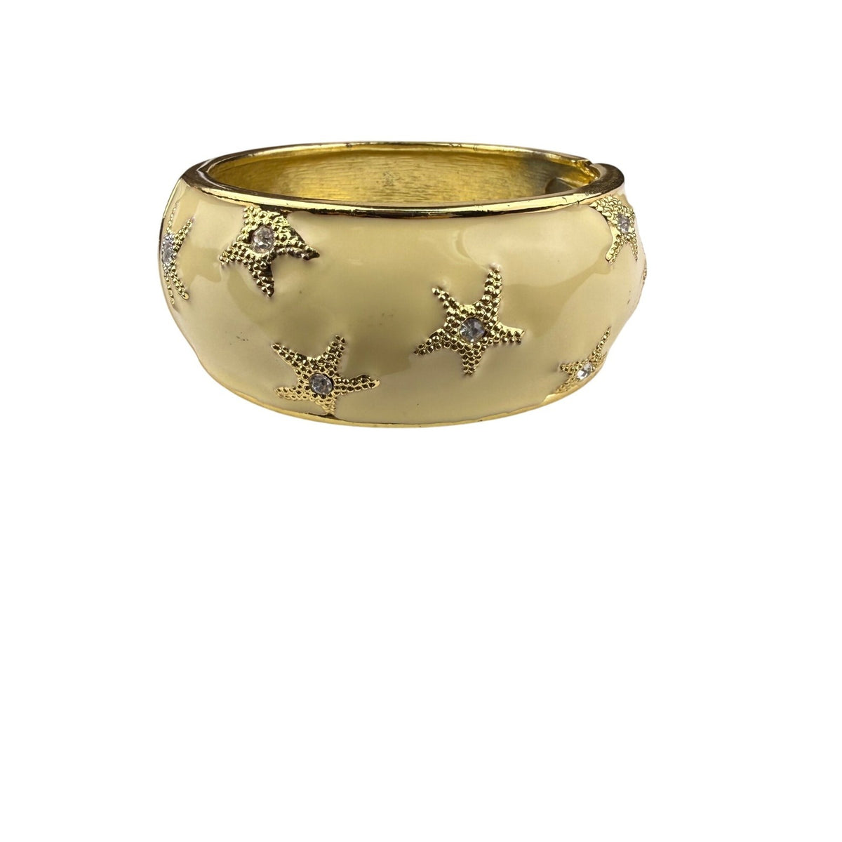 Top It Off Womens Gold Tone Starfish Enamel Hinged Bangle Bracelet With Crystals