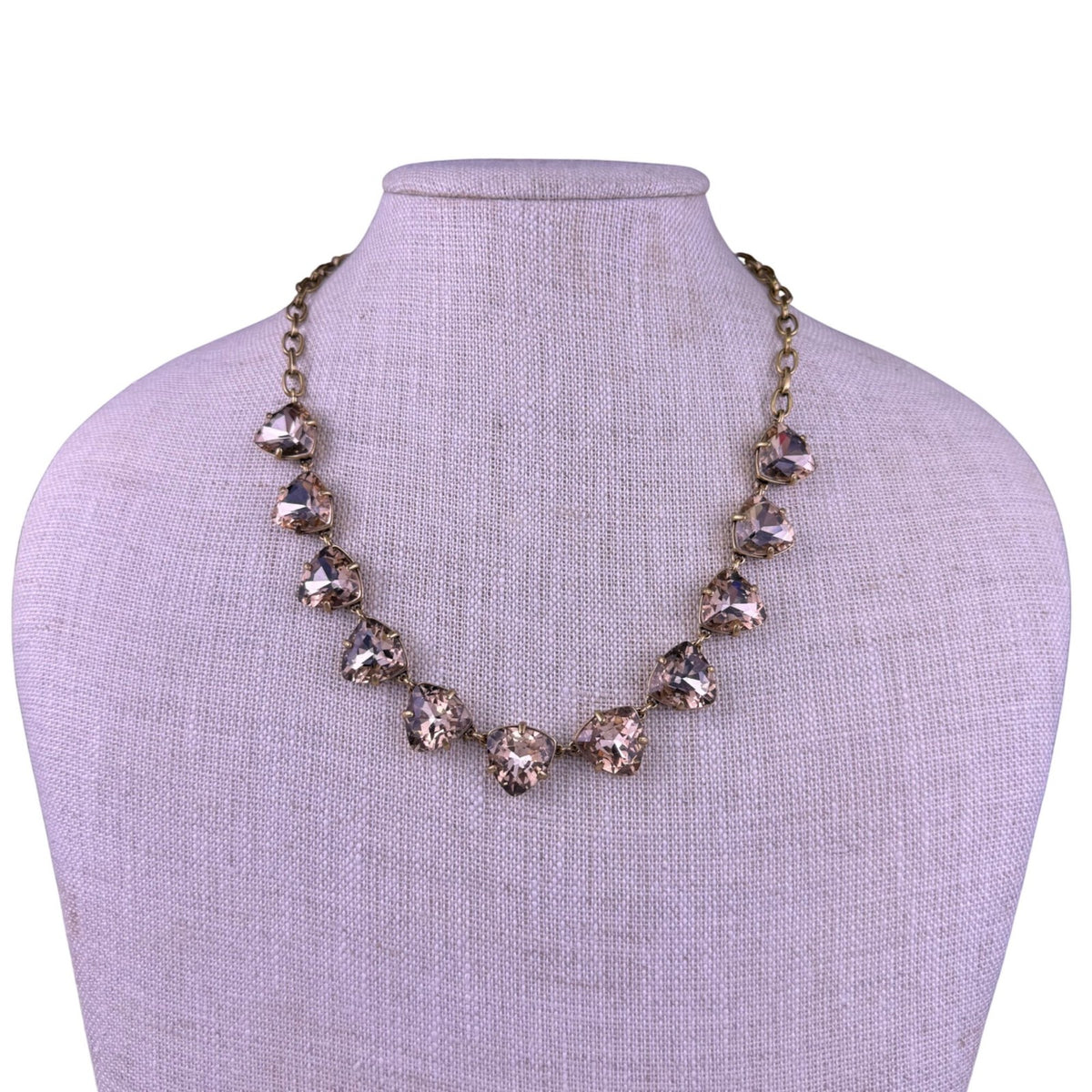 Stella & Dot Womens Gold Tone Brass Necklace With Smoky Crystals 