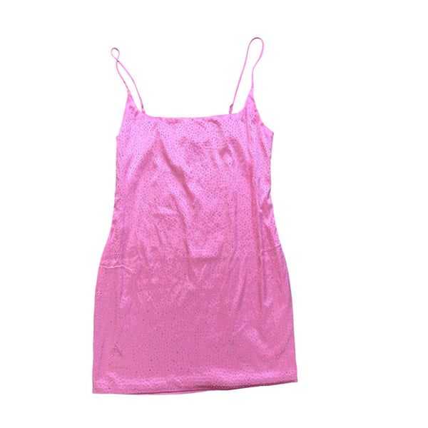 Akira Womens Pink Rhinestone Mini Slip Dress Sparkling Style  Size L