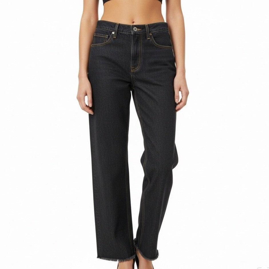 Street Market Womens Black Cotton Straight-Leg Distressed Hem Jeans Size 4