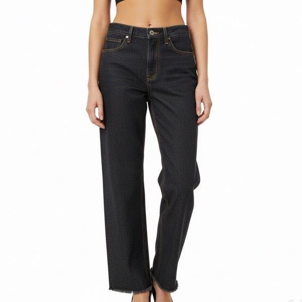 Street Market Womens Black Cotton Straight-Leg Distressed Hem Jeans Size 4