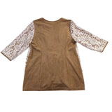 Chicos Womens Tan Lace Overlay Knit Jacket With Pockets & 3/4 Sleeves Size 2