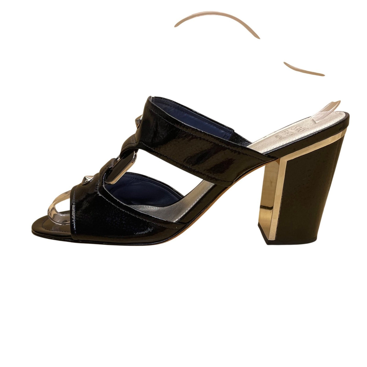 Saks Fifth Avenue Women’s Black Patent Leather Studded Block Heel Sandals Sz11M