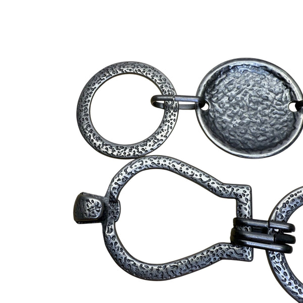 Silver-Tone Textured Metal Women’s Chain Necklace Oval & Circle Link Design