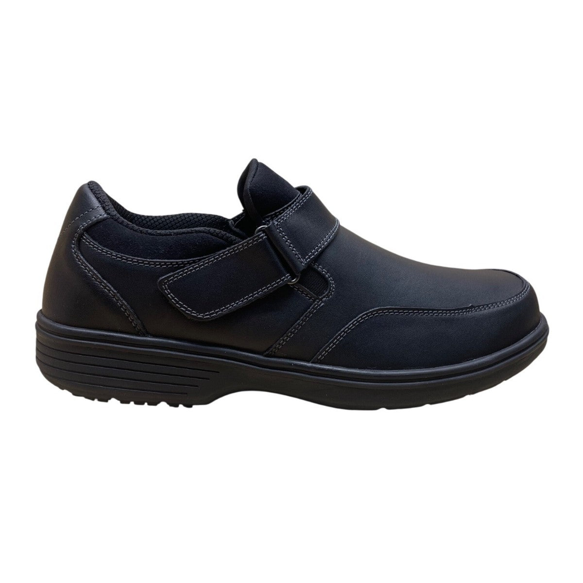Orthofeet Men’s Black Leather Hook & Loop Strap Orthopedic Shoes Size 12 Medium