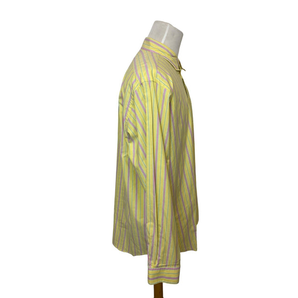 Ralph Lauren Men's Yellow With Pink Stripes Long sleeve Button Up Shirt Sz -XL