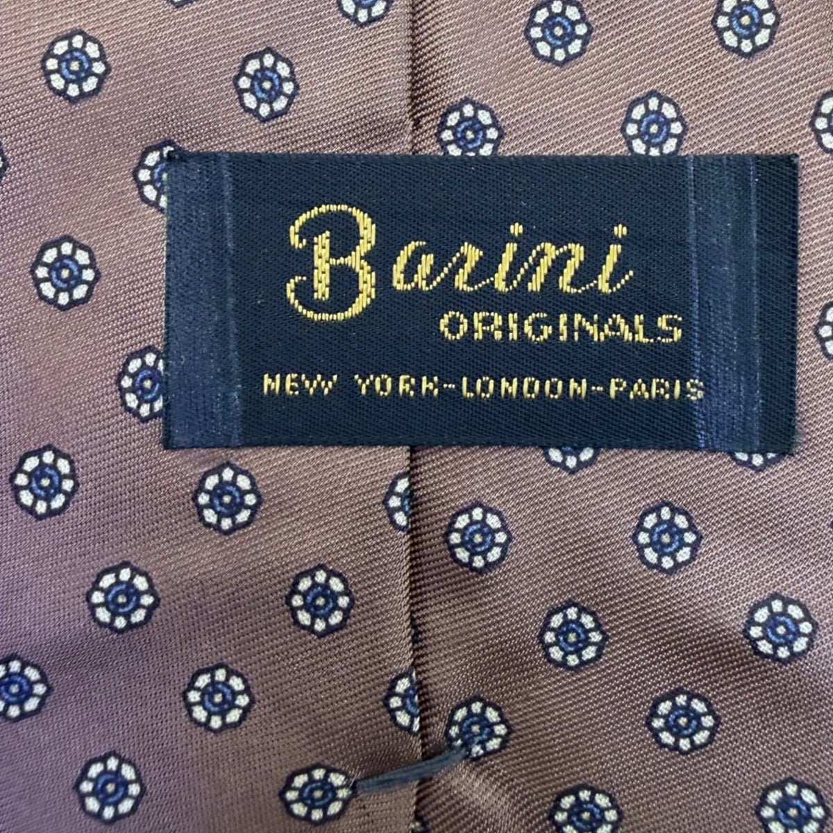 Barini Originals Mens Brown Silk Floral Pattern Necktie
