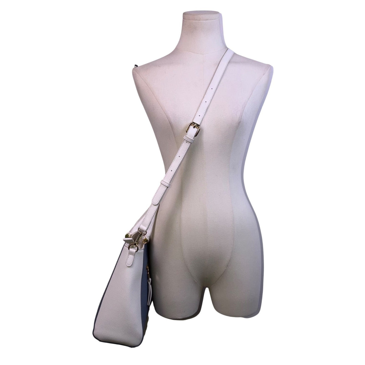 Madison West Women’s White & Blue Faux Leather Dual Handles Crossbody Satchel