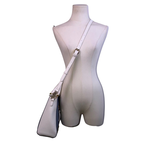 Madison West Women’s White & Blue Faux Leather Dual Handles Crossbody Satchel