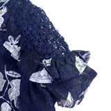 AX Paris Womens Navy Lace Floral Mini Dress Elegant Ruffle Details Size 10