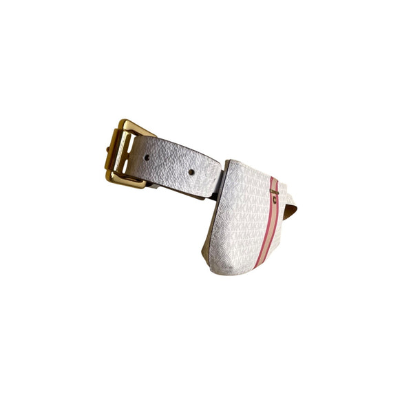 Michael Kors Women’s White Pink Signature Monogram three Stripe Belt Bag S/M