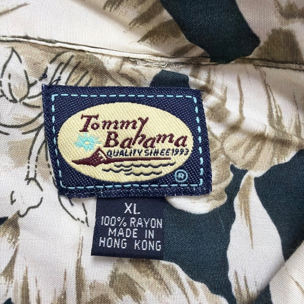 Tommy Bahama Mens Beige & Navy Floral Short Sleeve Hawaiian Shirt Size XL