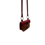 Handmade Women’s Red Leather Floral Brass Clasp Adjustable Strap Crossbody Bag