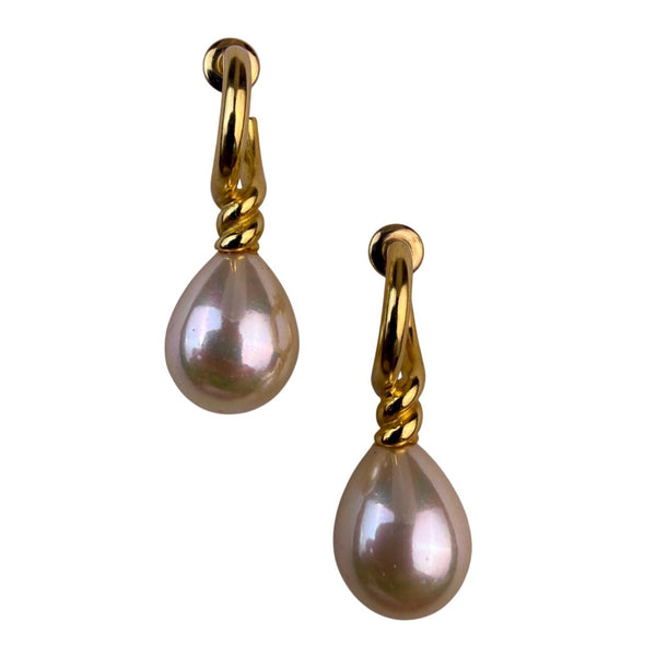 Vintage Gold Tone Faux Pearl Drop Earrings Elegant Womens Jewelry