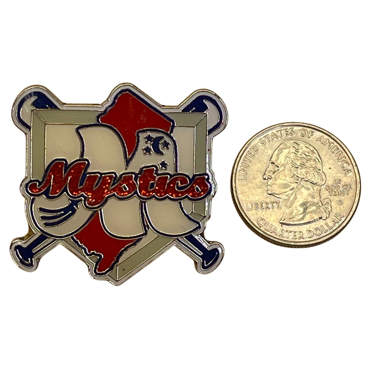 Mystics Baseball Soft Enamel Pin Crossed Bats Red White Blue Design Dual Clutch
