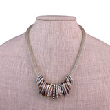 Mesh Chain Necklace With 3-Tone Metallic Beaded Accents Silver & Gold Tone