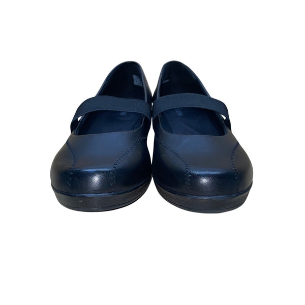 Bass Women’s Black Leather & Elastic Strap Slip-On Mary Jane Wedge Shoes Size 7M