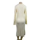 Queens Street Womens Cream Ribbed Knit Long Sleeve Midi Sweater Dress Size OS