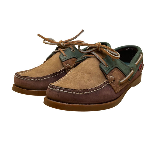 Sebago Women’s Brown & Green Leather 2 Eyes Docksides Boat Moc Toe Shoes Size 7.