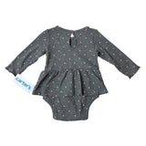 Carters Baby Girl 6M Long Sleeve Grey Bodysuit Pink Polka Dots - New