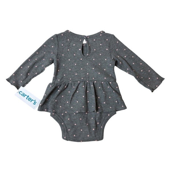 Carters Baby Girl 6M Long Sleeve Grey Bodysuit Pink Polka Dots - New