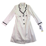 Julian Taylor Womens White Long Jacket With Black Trim Button Front  Size 14