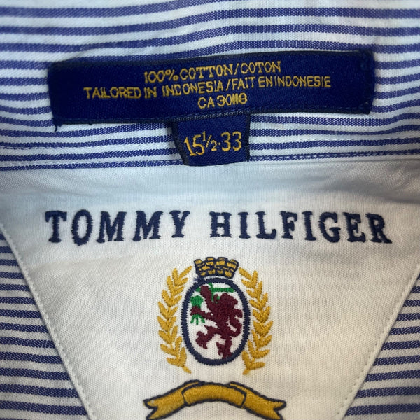 Tommy Hilfiger Men's Blue & White Striped Long Sleeve Dress Shirt Sz 15.5/33