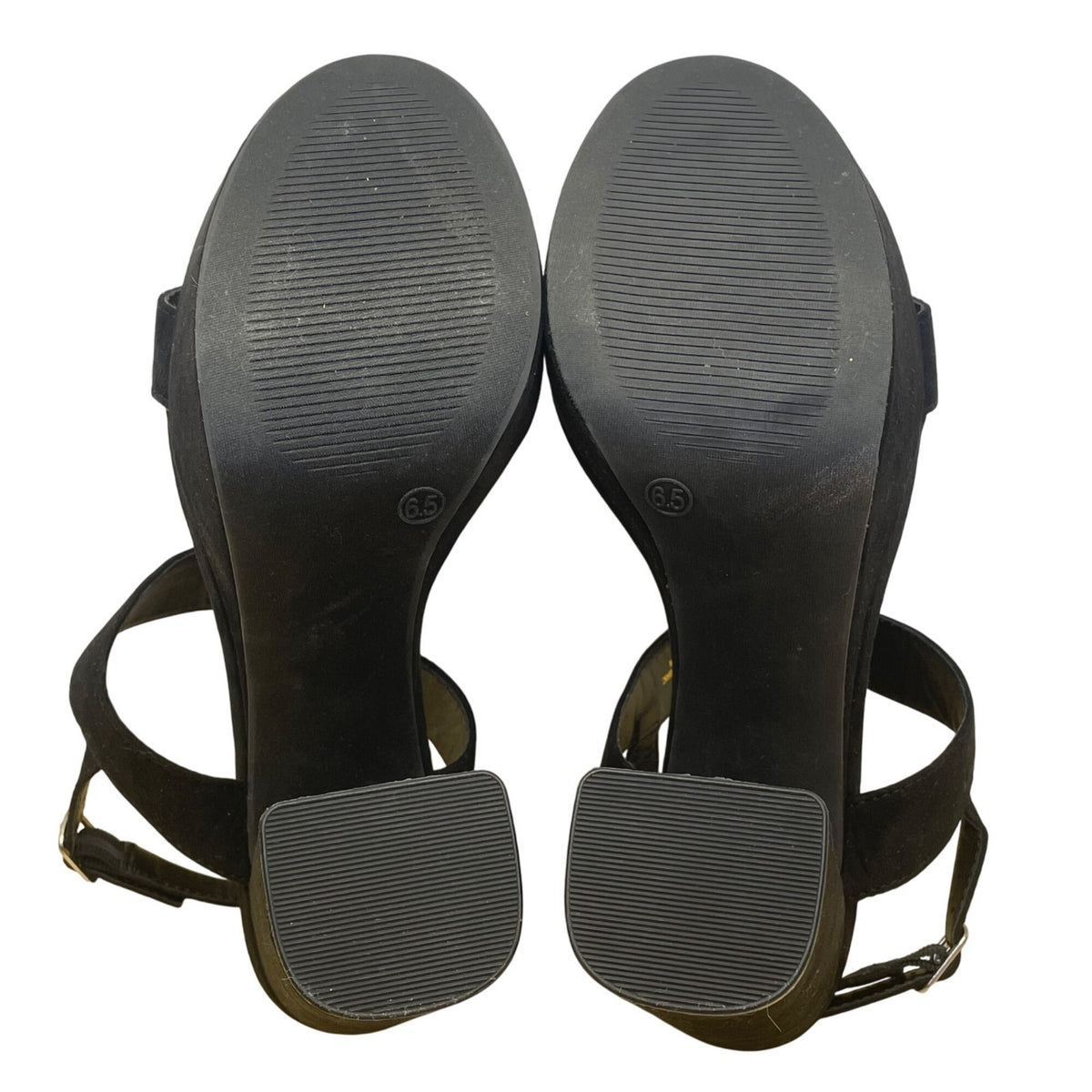 Lulus Women’s Black Fabric Adjustable Strap Open Toe Acee Platform Heels Sz 6.5