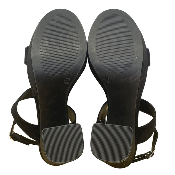Lulus Women’s Black Fabric Adjustable Strap Open Toe Acee Platform Heels Sz 6.5