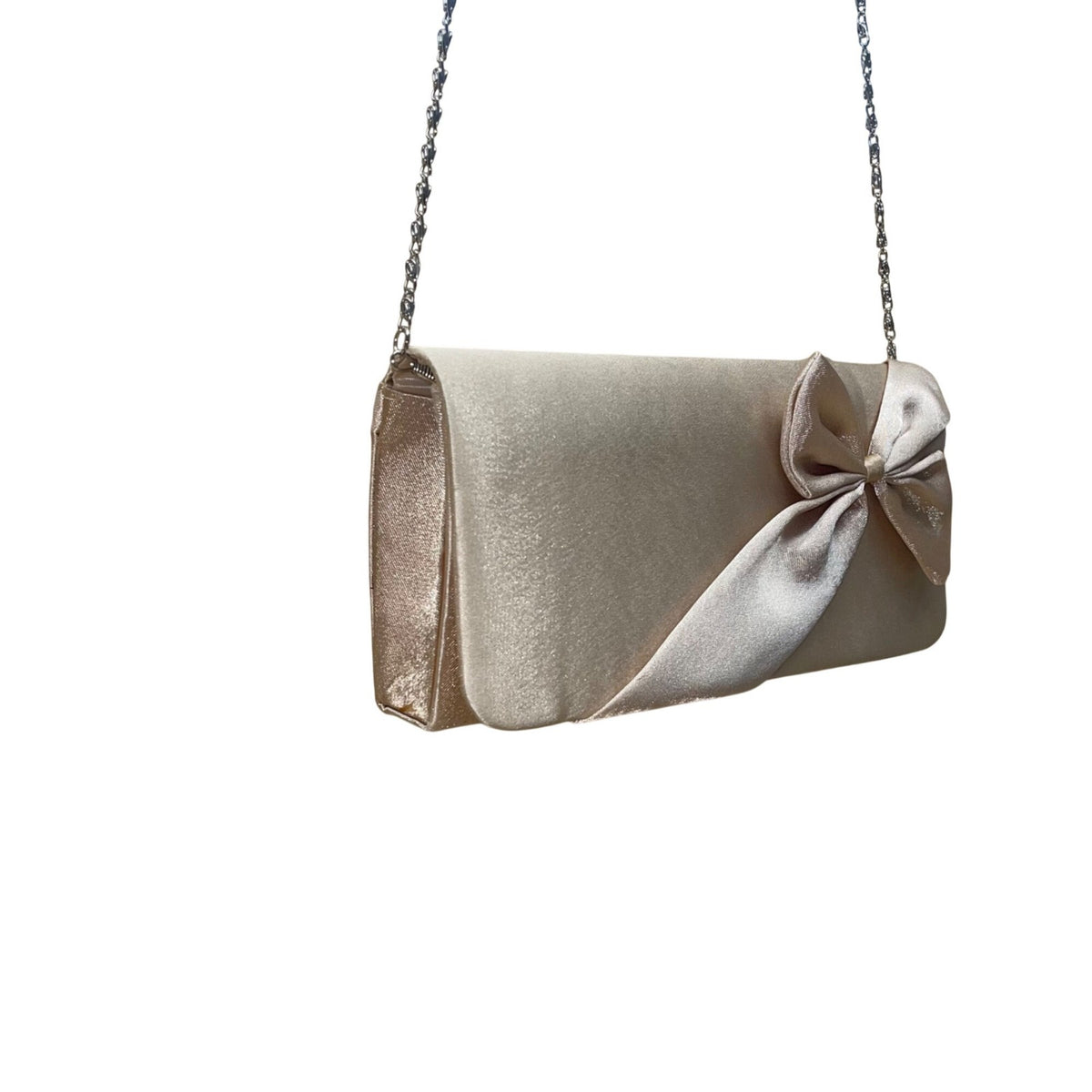 Bijoux Terner Women’s Champagne Satin Effect Chain Strap Bow Clutch Bag