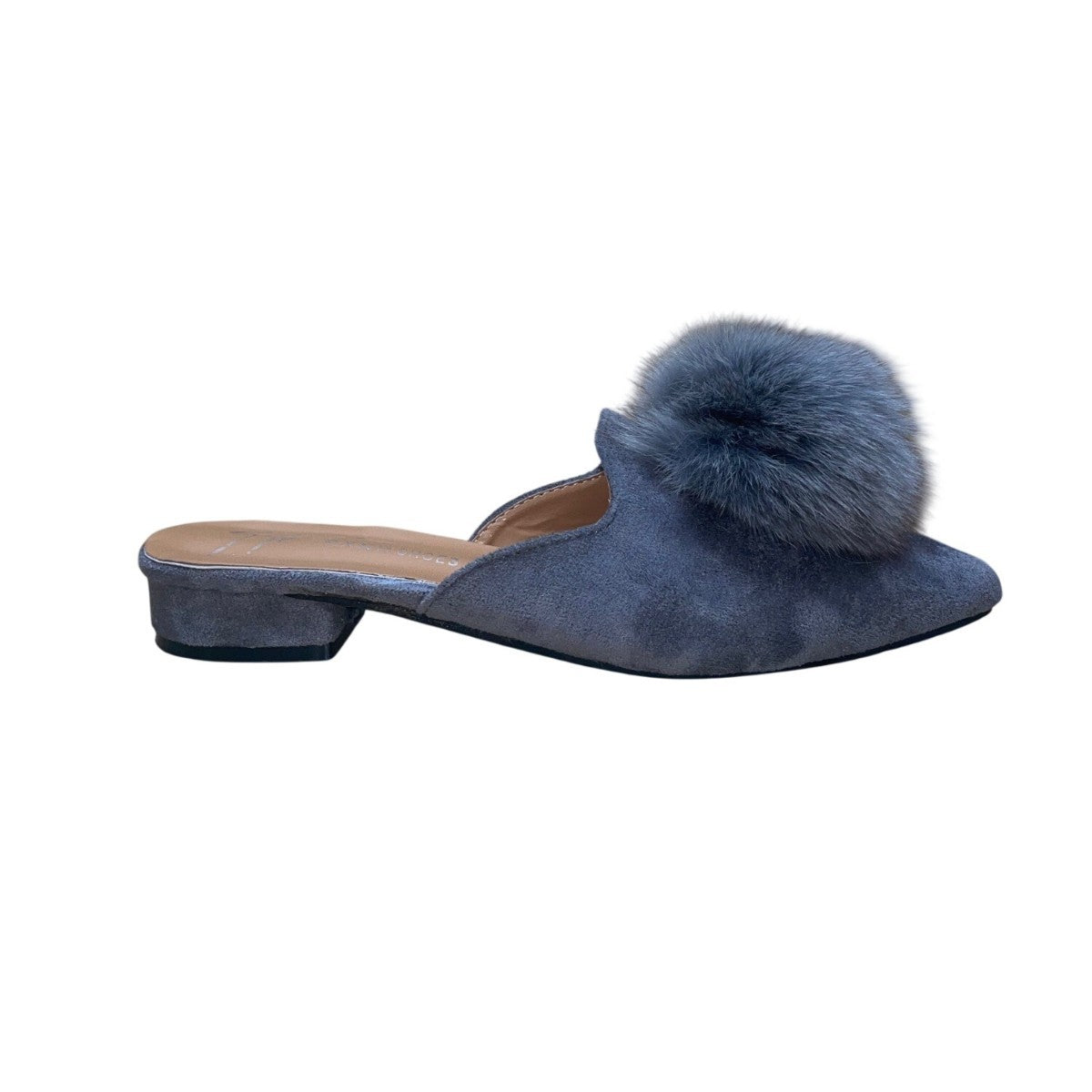 Giuseppe Zanotti Women’s Gray Faux Suede Pom-Pom Almond Toe Slip-On Mules Size 9